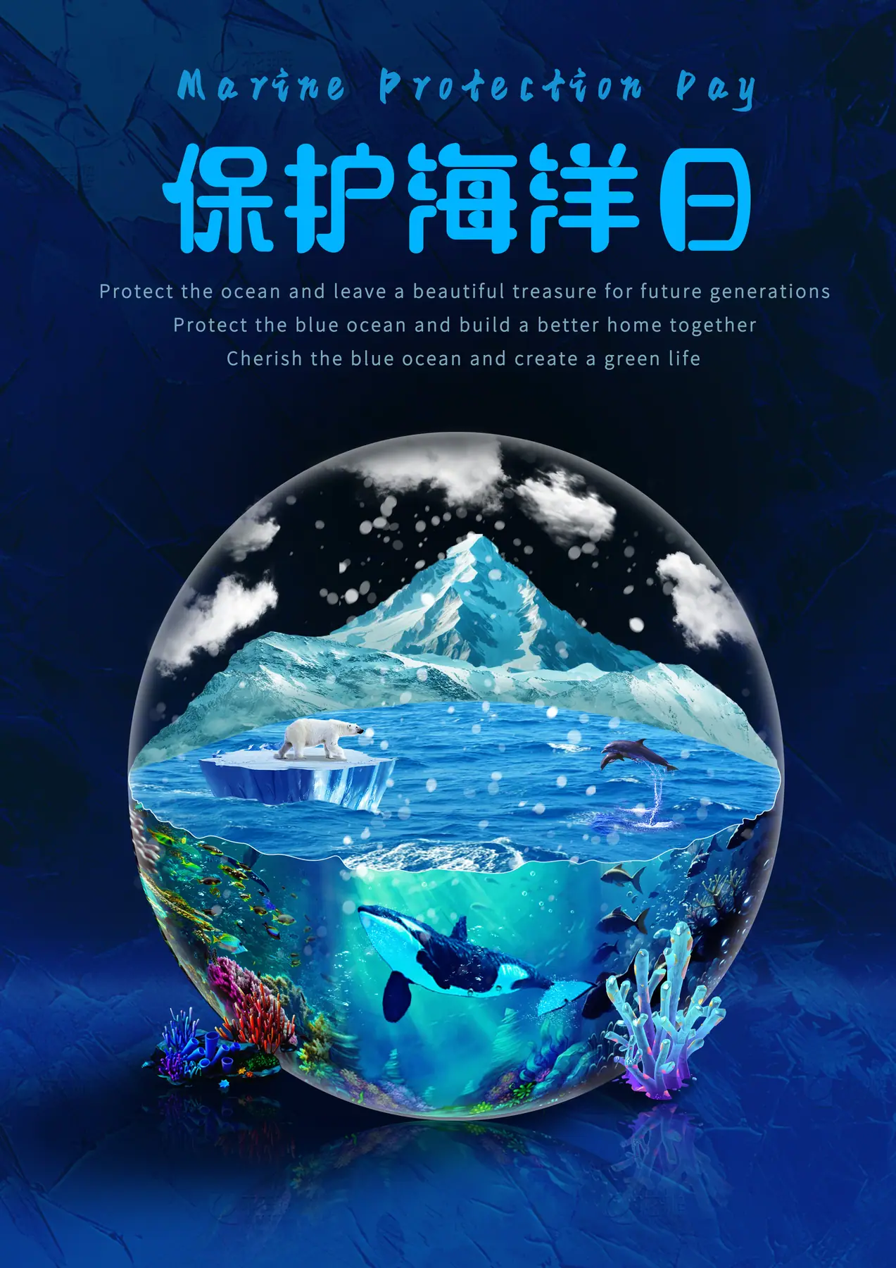 蔚蓝共生海洋环保静态海报 2