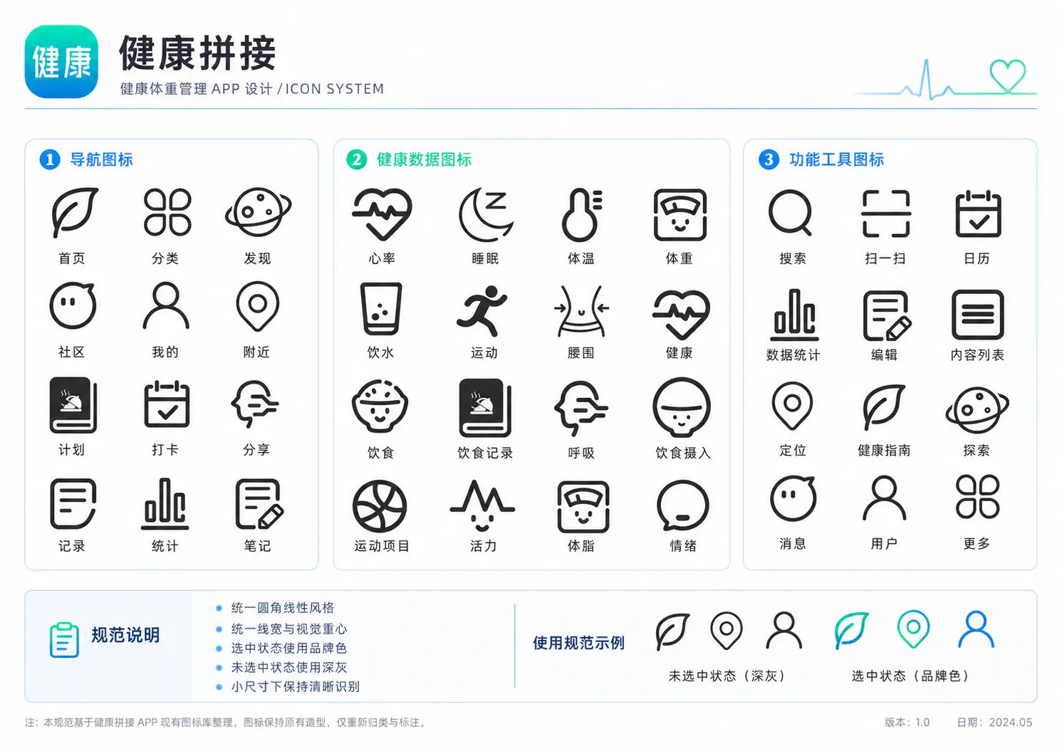 健康拼接 APP 图标系统