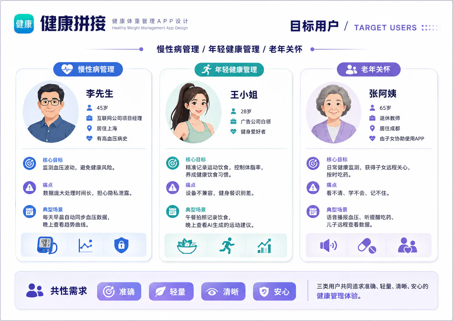 健康拼接 APP 三类目标用户画像