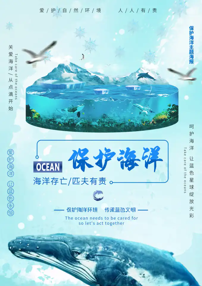 蔚蓝共生海洋环保静态海报 1